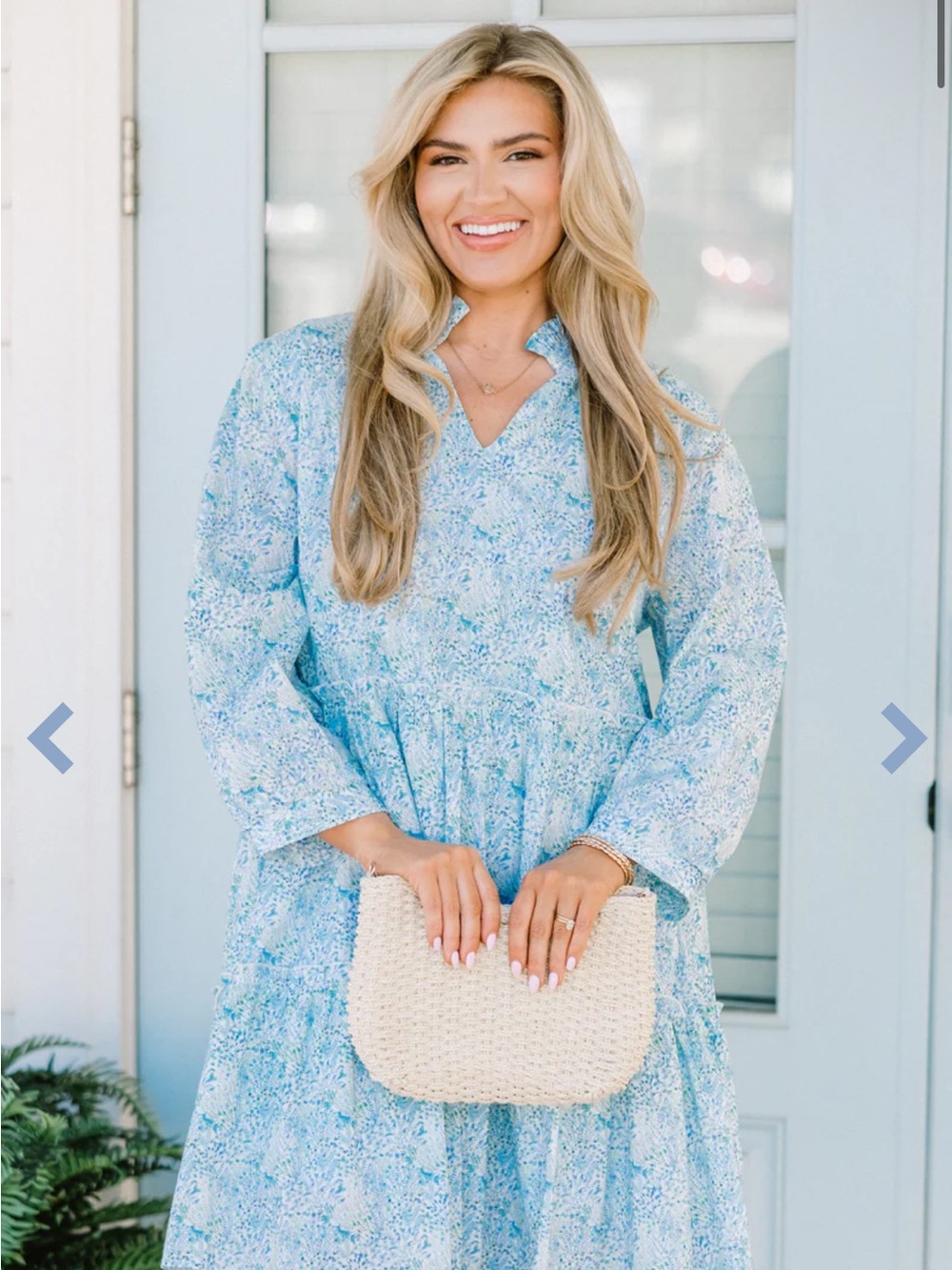 Chic Soul Sky Blue Floral Long-Sleeve Tiered Maxi Dress